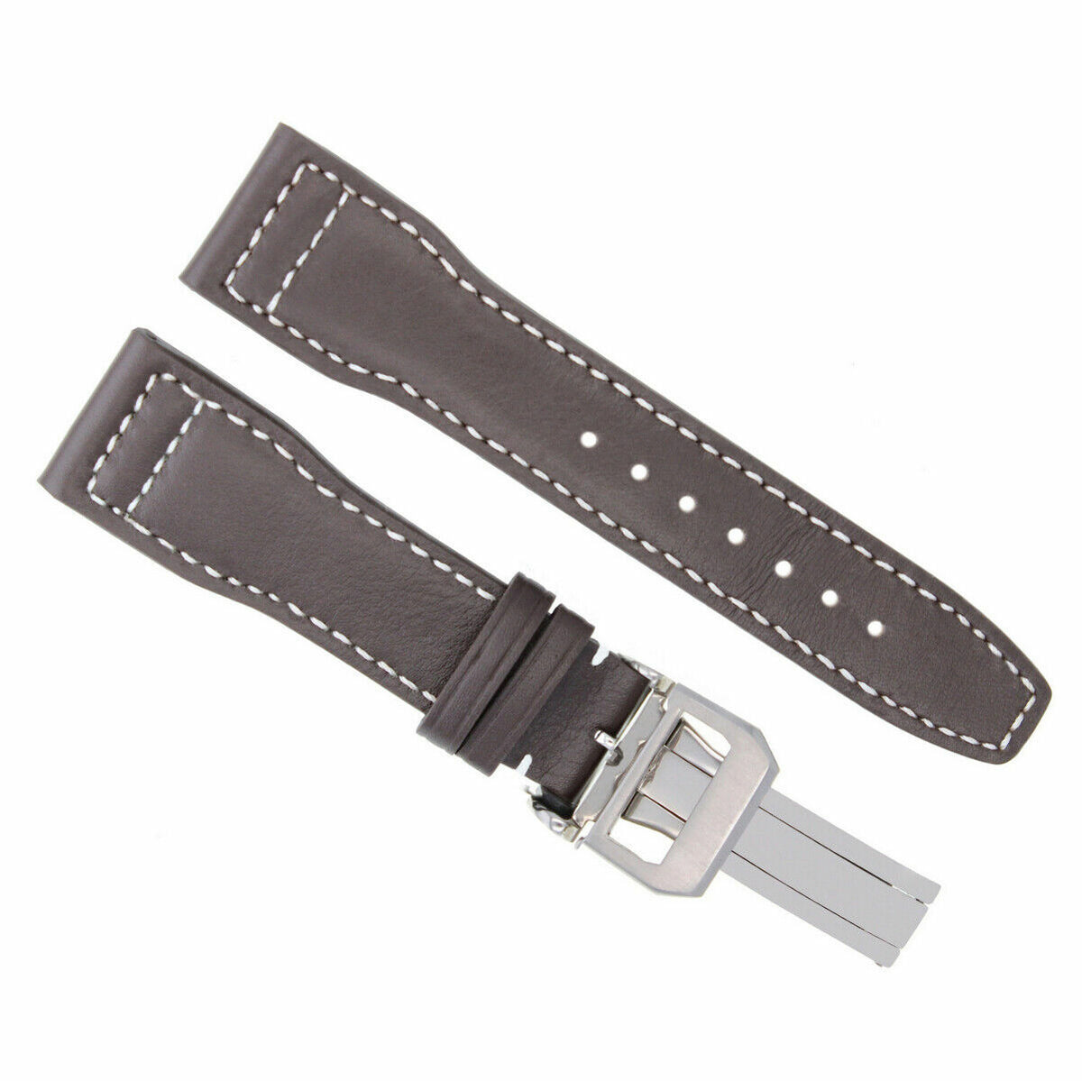 20-21-22-23MM LEATHER WATCH BAND STRAP FOR IWC PILOT PORTUGUESE TOP GUN + CLASP, Brown with White Stitching, front view