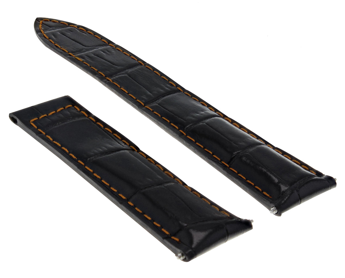 20MM REPLACEMENT GENUINE LEATHER WATCH BAND STRAP FOR MAURICE LACROIX RETROGRADE, Black with Orange Stitching, view 2