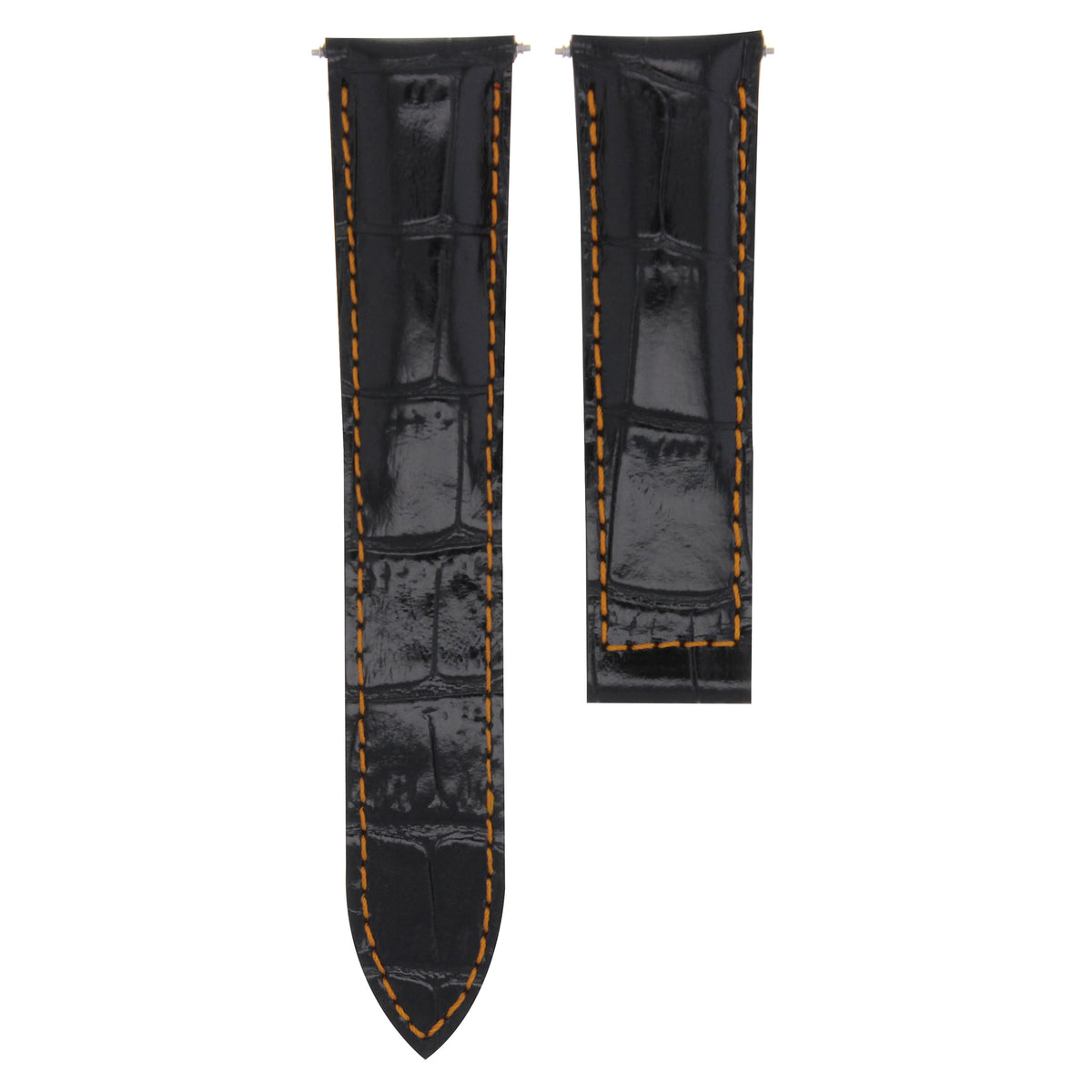 20MM REPLACEMENT GENUINE LEATHER WATCH BAND STRAP FOR MAURICE LACROIX RETROGRADE, Black with Orange Stitching, view 3