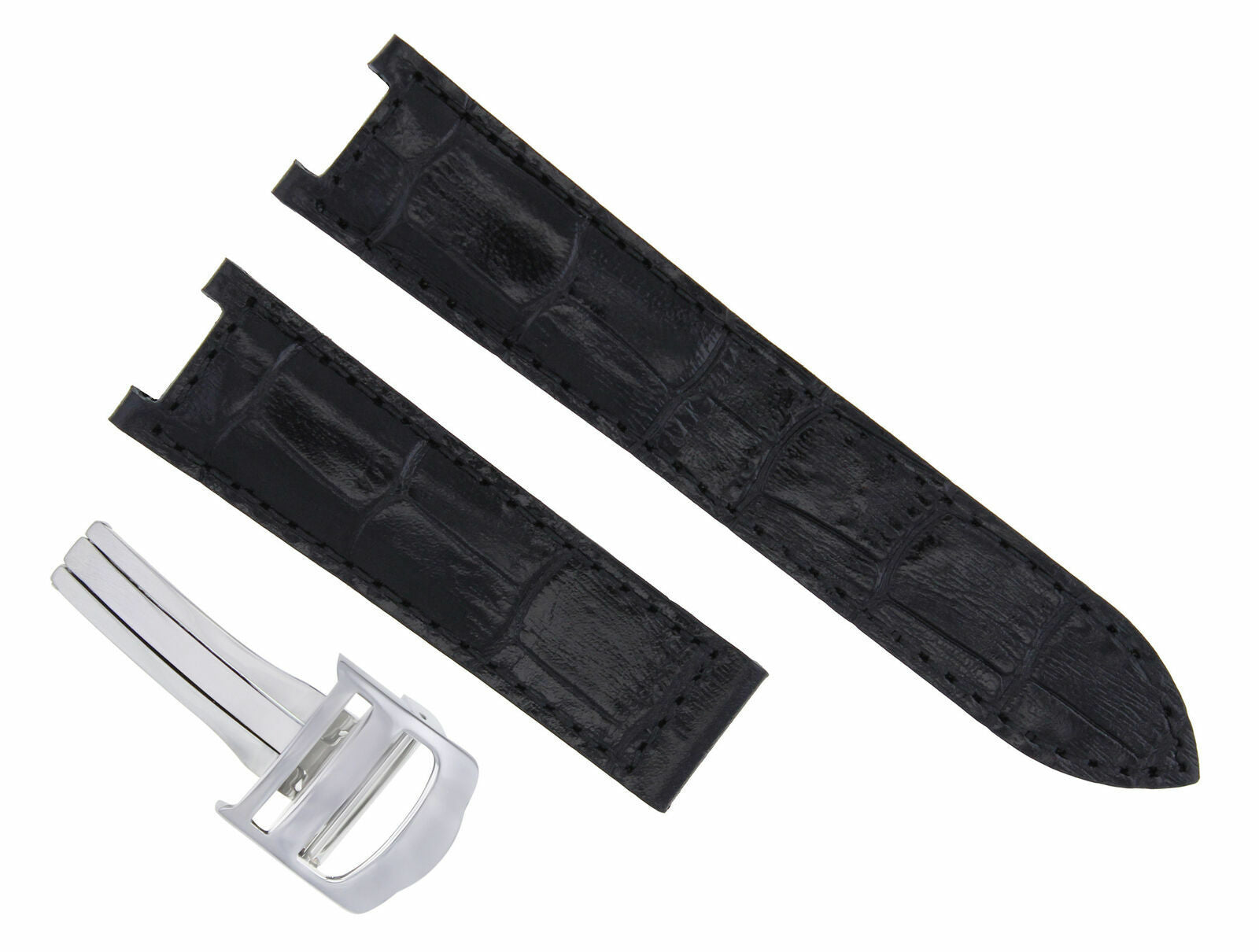 21MM LEATHER BAND STRAP CLASP FIT 42MM CARTIER PASHA 2863 2790 3027 WATCH BLACK