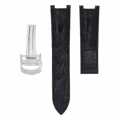 21MM LEATHER BAND STRAP CLASP FIT 42MM CARTIER PASHA 2863 2790 3027 WATCH BLACK