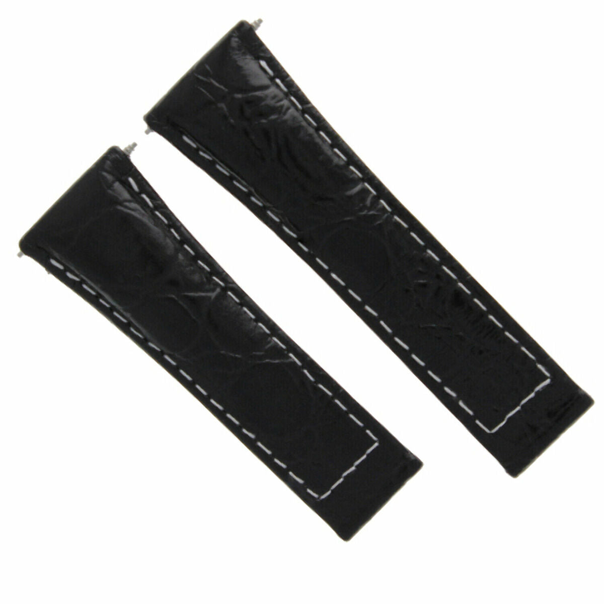 20MM CROC LEATHER WATCH BAND STRAP FOR ROLEX DAYTONA 16518,116519 SHORT MEDIUM, Black White Stitching (Short)