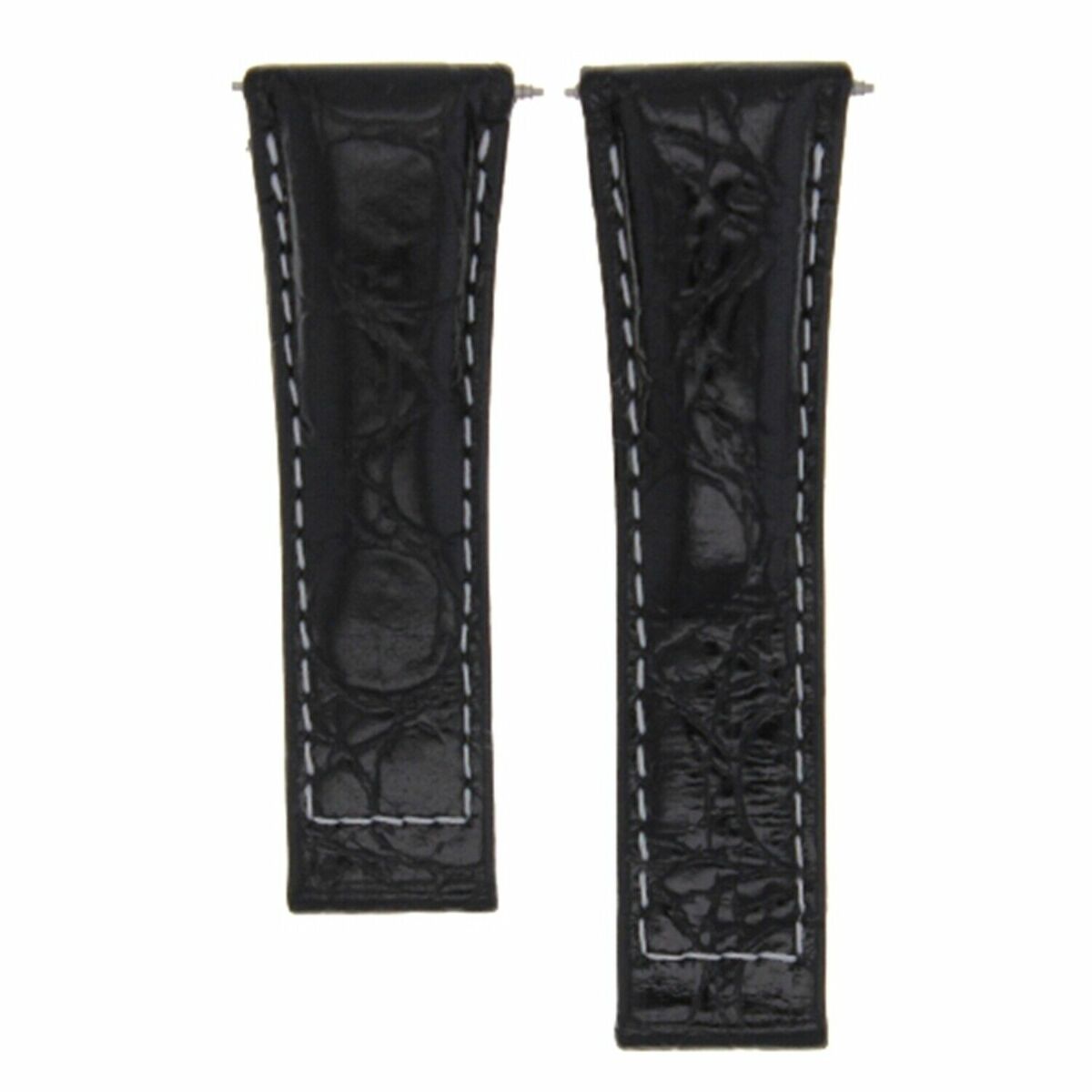 20MM CROC LEATHER WATCH BAND STRAP FOR ROLEX DAYTONA 16518,116519 SHORT MEDIUM, Black White Stitching (Regular), view 3