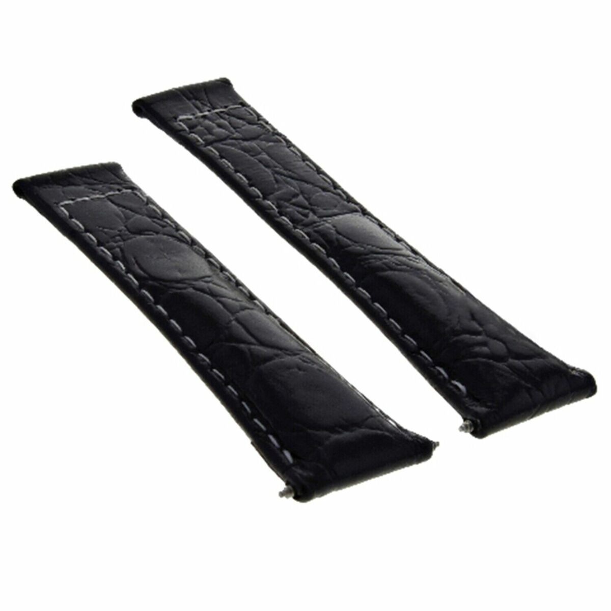 20MM CROC LEATHER WATCH BAND STRAP FOR ROLEX DAYTONA 16518,116519 SHORT MEDIUM, Black White Stitching (Regular), view 2