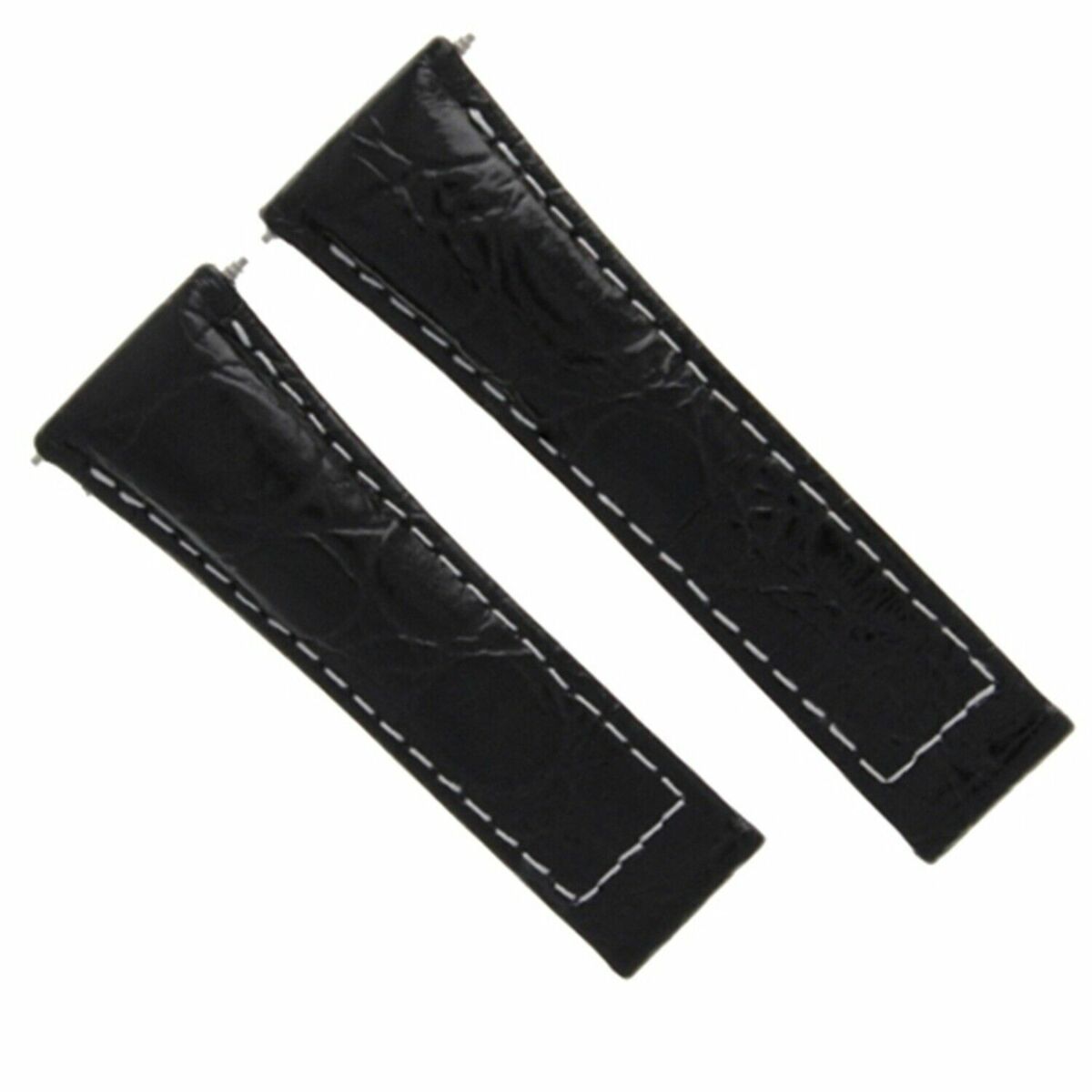 20MM CROC LEATHER WATCH BAND STRAP FOR ROLEX DAYTONA 16518,116519 SHORT MEDIUM, Black White Stitching (Regular)