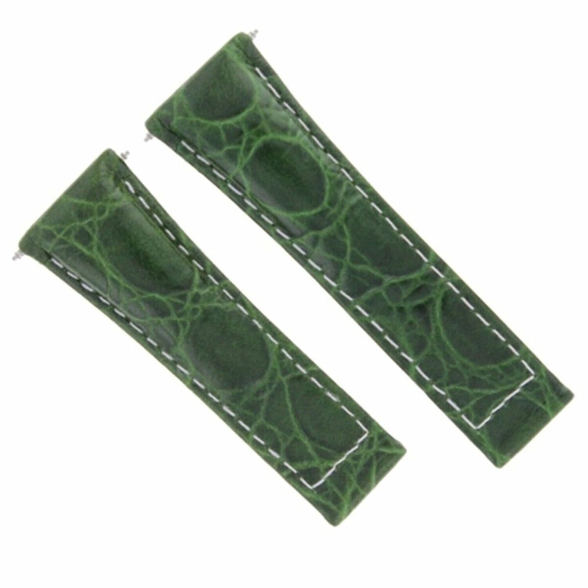 20MM CROC LEATHER WATCH BAND STRAP FOR ROLEX DAYTONA 16518,116519 SHORT MEDIUM, Green White Stitching (Short)