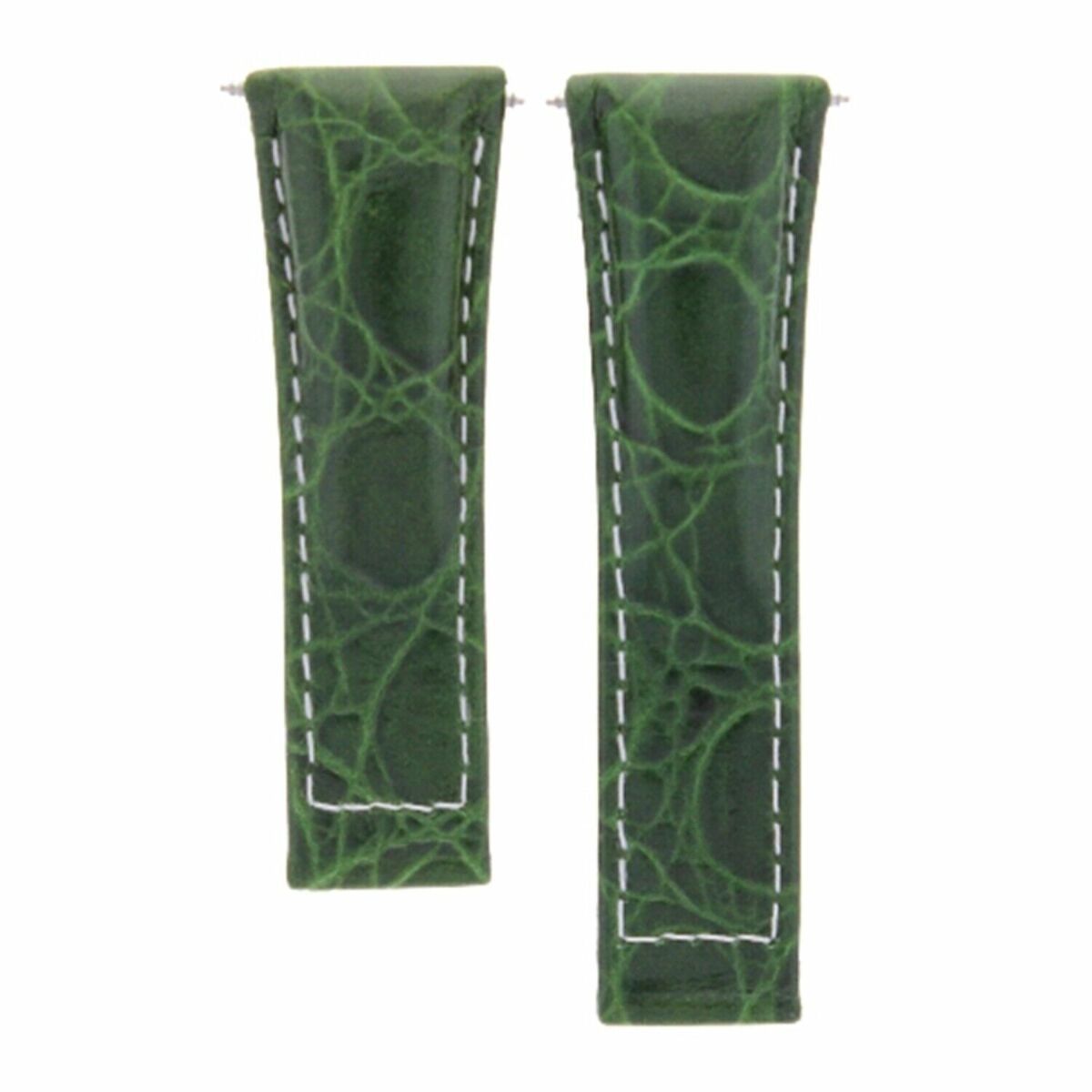 20MM CROC LEATHER WATCH BAND STRAP FOR ROLEX DAYTONA 16518,116519 SHORT MEDIUM, Green white stitch (Regular), view 3