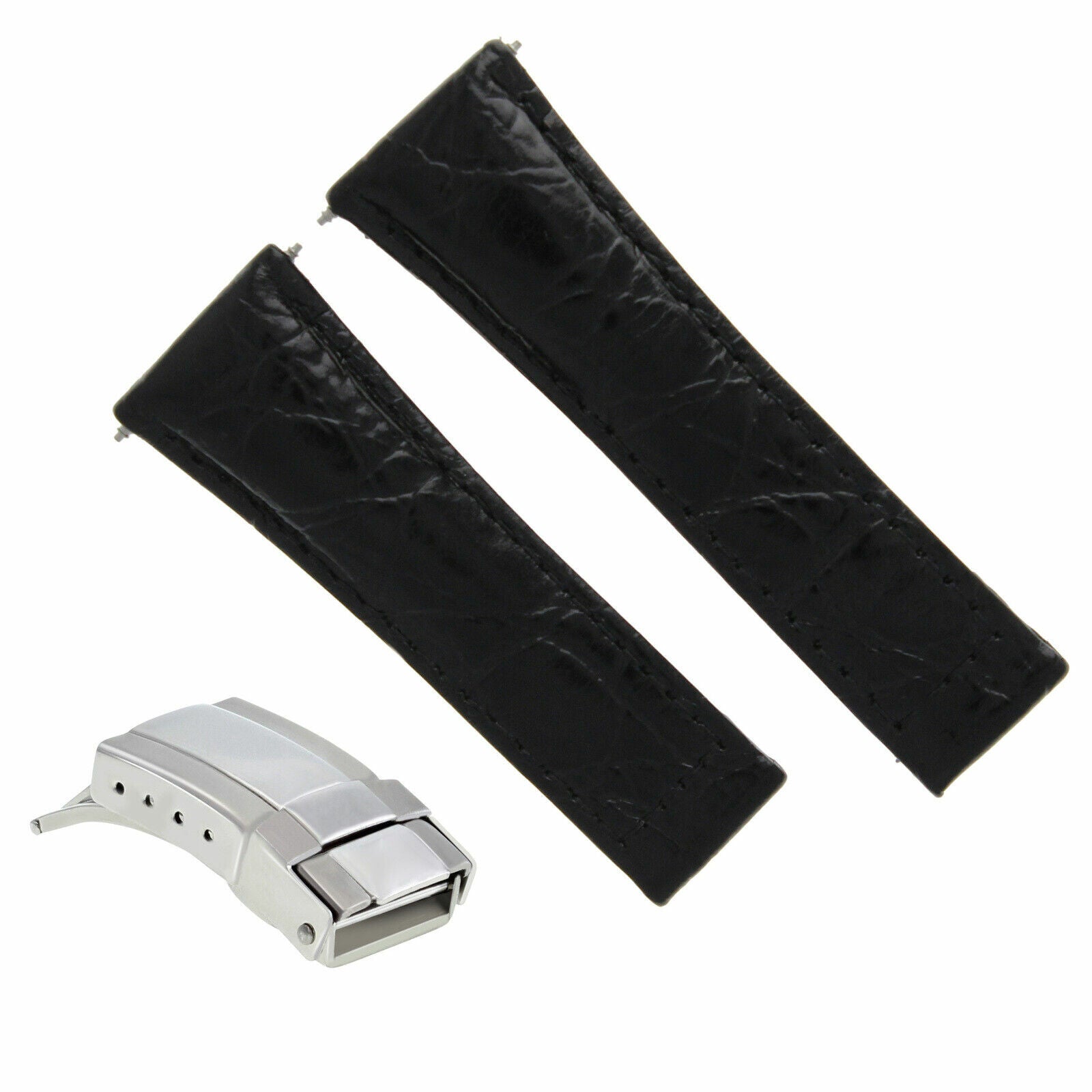 20MM CROC LEATHER WATCH BAND STRAP FITS ALL ROLEX DAYTONA + BUCKLE SHORT MEDIUM, Black (Regular)