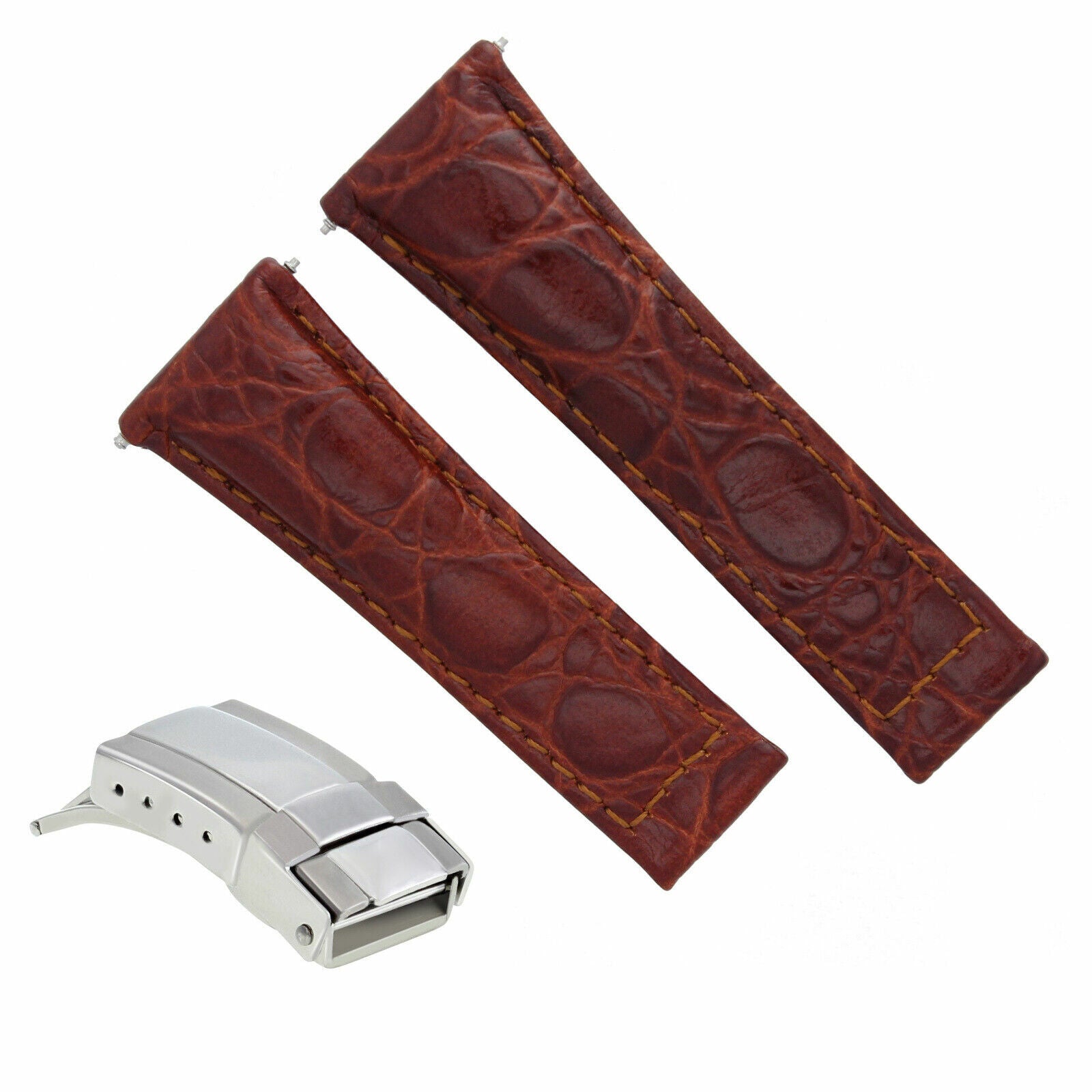 20MM CROC LEATHER WATCH BAND STRAP FITS ALL ROLEX DAYTONA + BUCKLE SHORT MEDIUM, Tan (Regular)