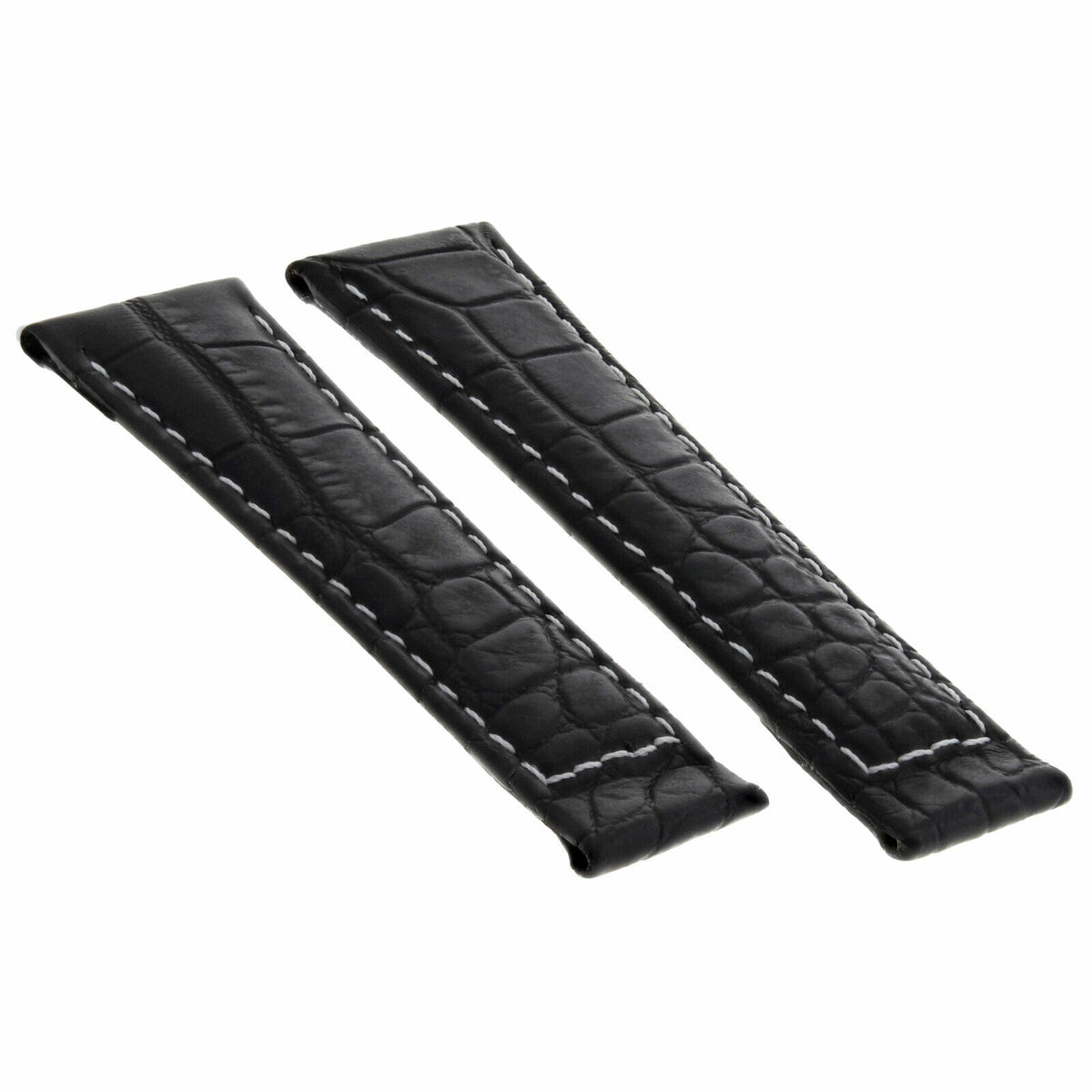 20MM LEATHER WATCH BAND STRAP WITH GOLD BUCKLE FOR ROLEX DAYTONA 16519 116520, Black White Stitching (Short), front view