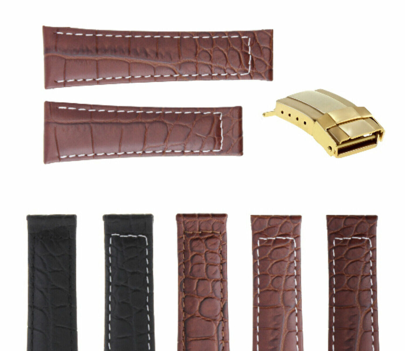 20MM CROC LEATHER BAND STRAP FOR ROLEX DAYTONA 16519 116520 GOLD BUCKLE SHORT ME