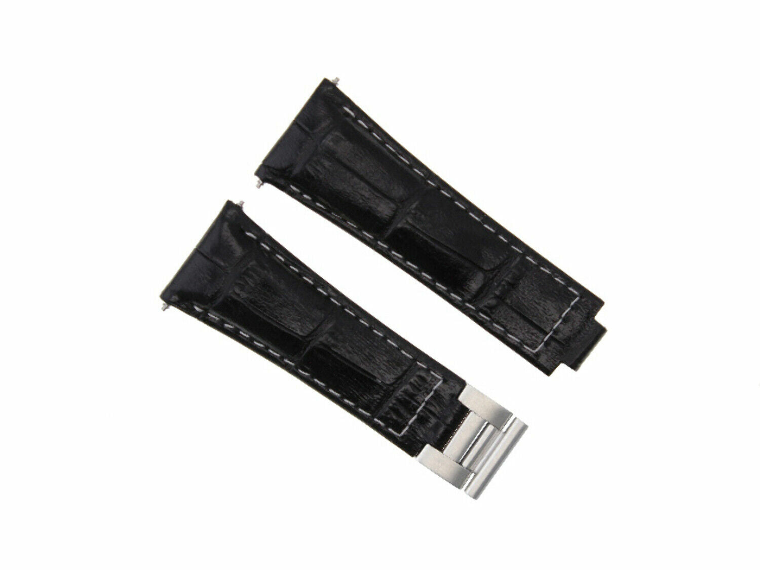 LEATHER WATCH BAND STRAP FOR ROLEX ZENITH MOVEMENT DAYTONA 16518 16519 16520, Black with White Stitching, view 2