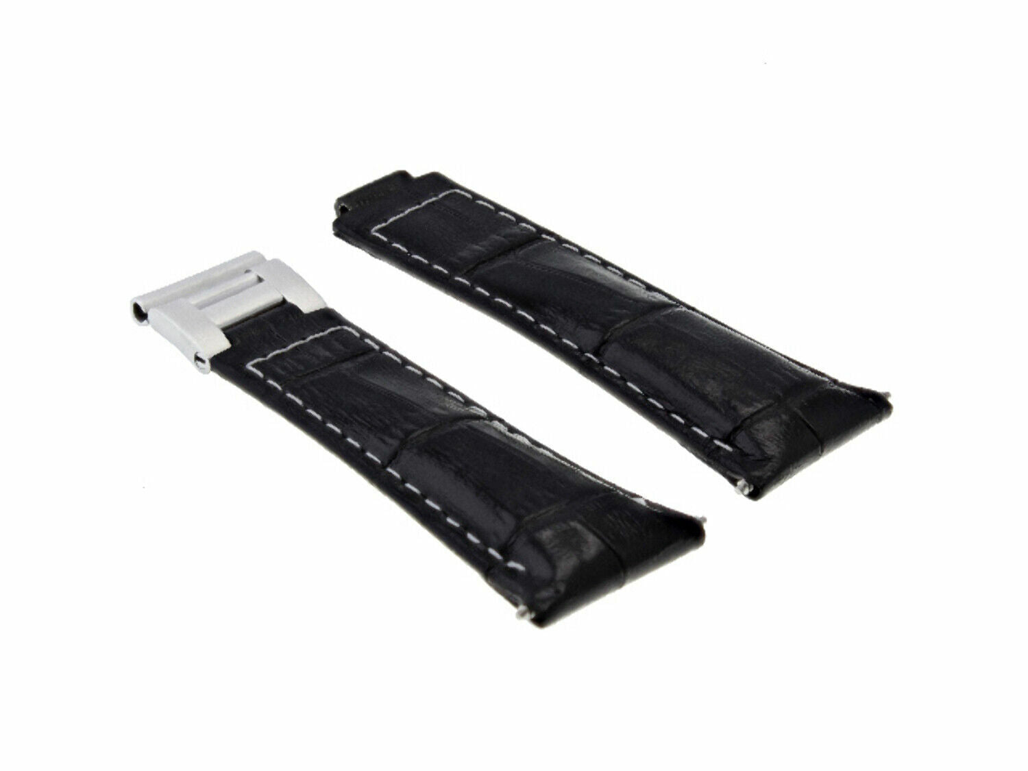 LEATHER WATCH BAND STRAP FOR ROLEX ZENITH MOVEMENT DAYTONA 16518 16519 16520, Black with White Stitching, view 3
