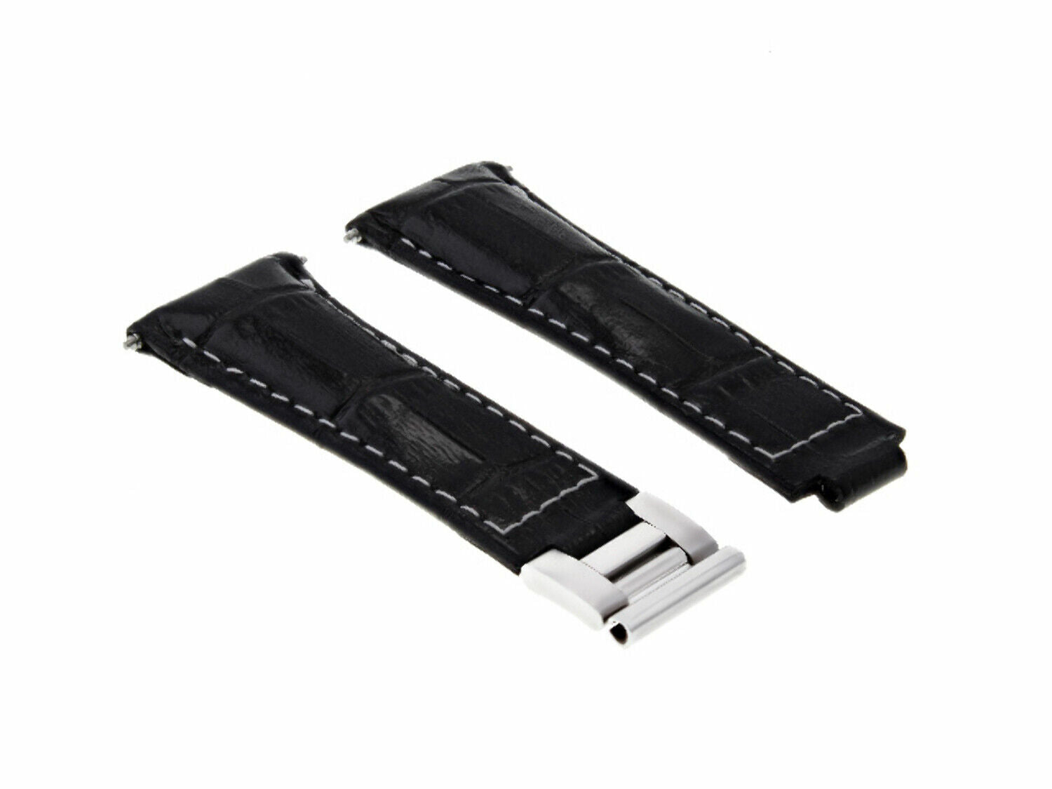 LEATHER WATCH BAND STRAP FOR ROLEX ZENITH MOVEMENT DAYTONA 16518 16519 16520, Black with White Stitching, view 4