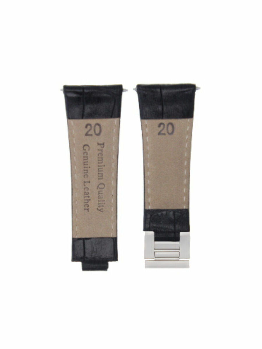 LEATHER WATCH BAND STRAP FOR ROLEX ZENITH MOVEMENT DAYTONA 16518 16519 16520, Black with White Stitching, front view
