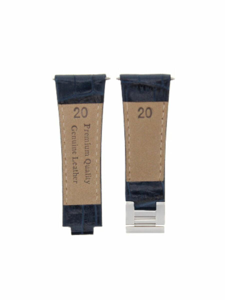 LEATHER WATCH BAND STRAP FOR ROLEX ZENITH MOVEMENT DAYTONA 16518 16519 16520, Blue with White Stitching, front view