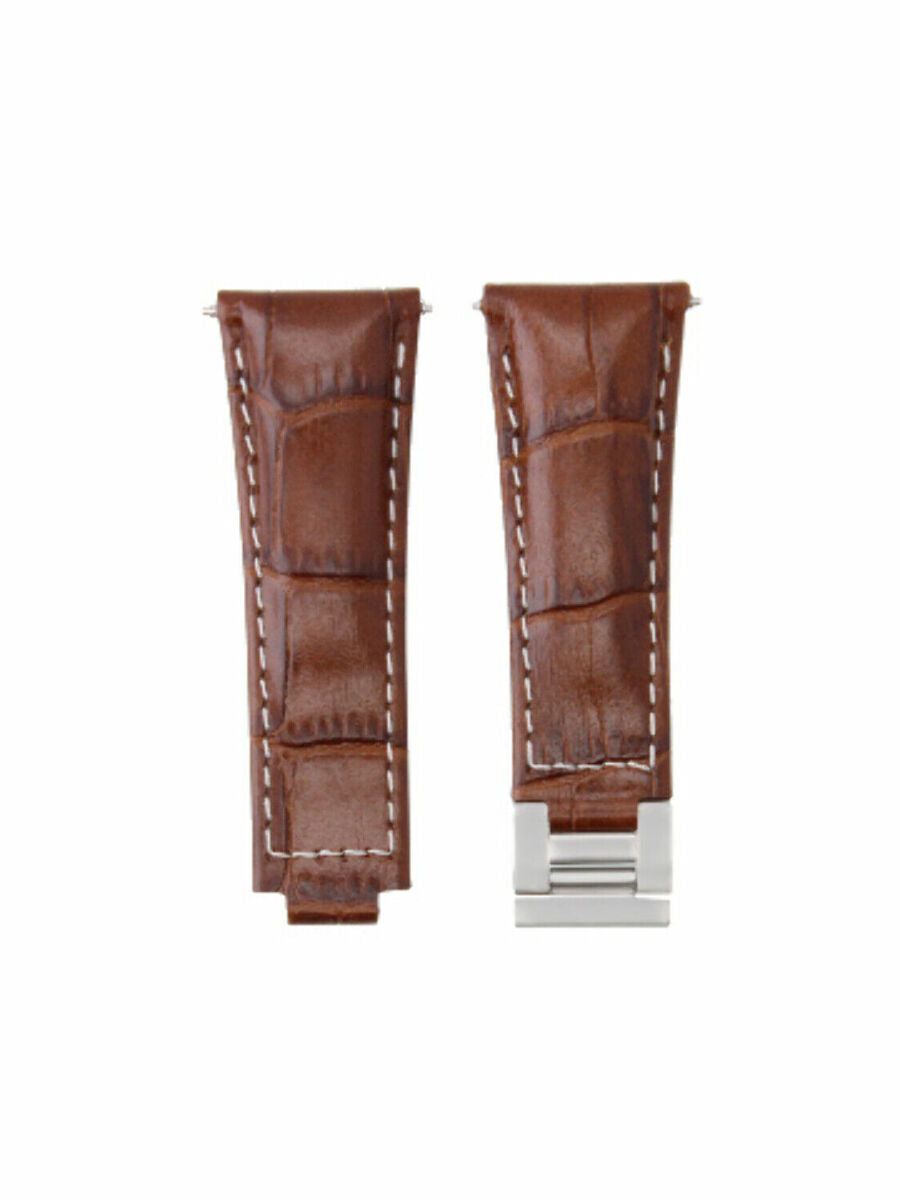 LEATHER WATCH BAND STRAP FOR ROLEX ZENITH MOVEMENT DAYTONA 16518 16519 16520, Dk Brown White Stitching (Regular)