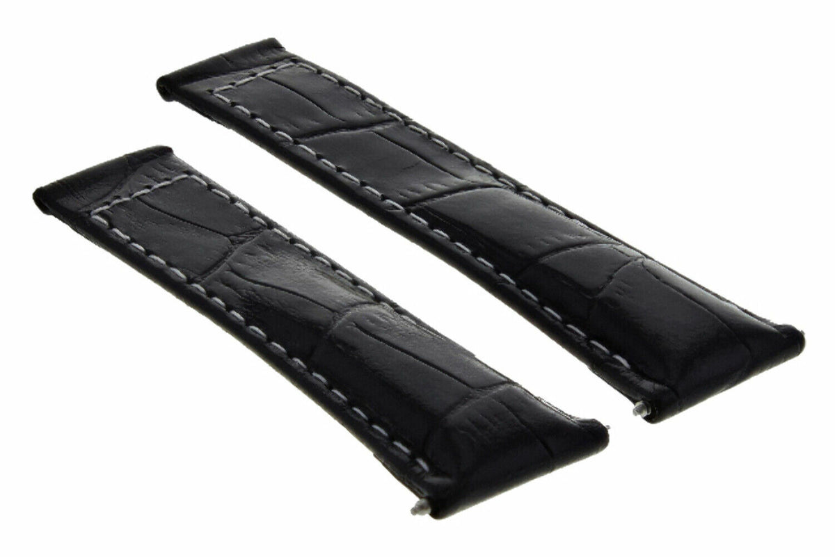 20MM REPLACEMENT LEATHER WATCH BAND STRAP FOR ROLEX SUBMARINER GMT DATEJUST, Black White Stitching (Short)
