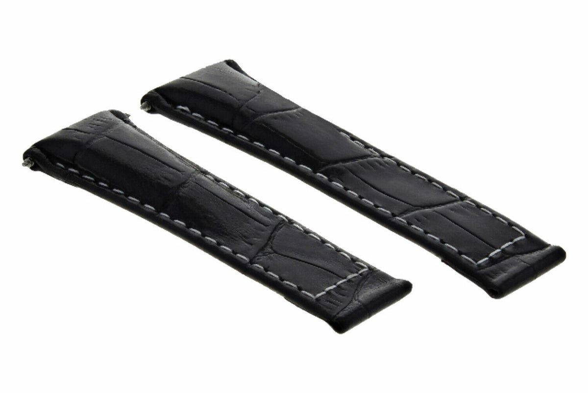 20MM LEATHER WATCH BAND STRAP FOR ALL ROLEX DAYTONA PRESIDENT SHORT,REGULAR,LONG, Black White Stitching (Long), view 2