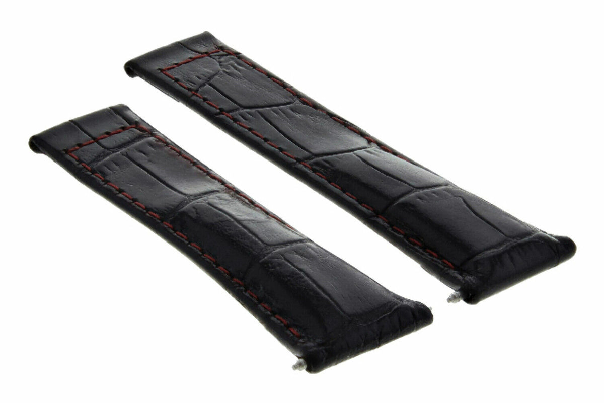 20MM LEATHER WATCH BAND STRAP FOR ALL ROLEX DAYTONA PRESIDENT SHORT,REGULAR,LONG, Black Red Stitching (Regular)
