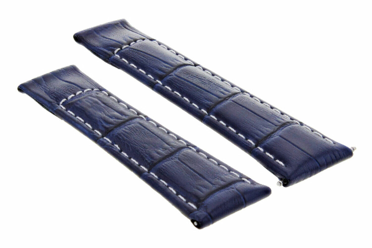 20MM REPLACEMENT LEATHER WATCH BAND STRAP FOR ROLEX SUBMARINER GMT DATEJUST, Blue White Stitching (Regular), view 3