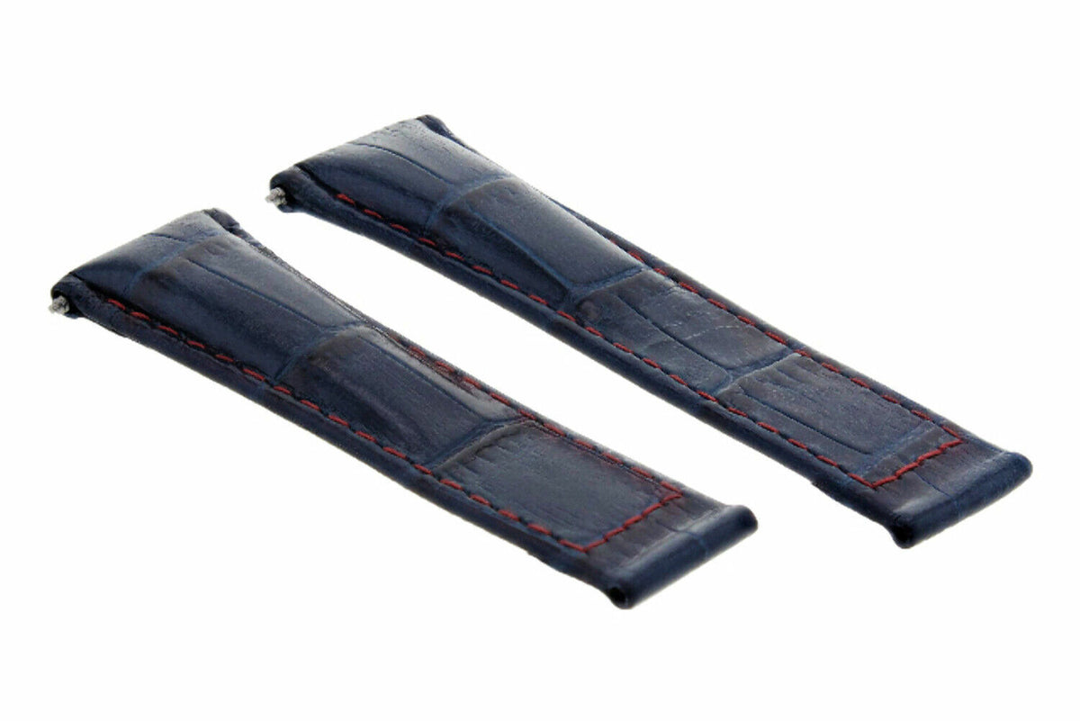 20MM LEATHER WATCH BAND STRAP FOR ALL ROLEX DAYTONA PRESIDENT SHORT,REGULAR,LONG, Blue Red Stitching (Short)