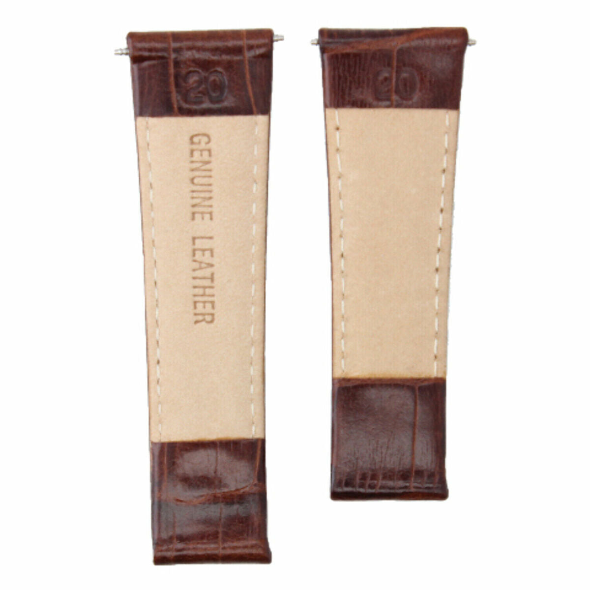 20MM LEATHER WATCH BAND STRAP FOR ALL ROLEX DAYTONA PRESIDENT SHORT,REGULAR,LONG, Lt Brown White Stitching (Regular), front view