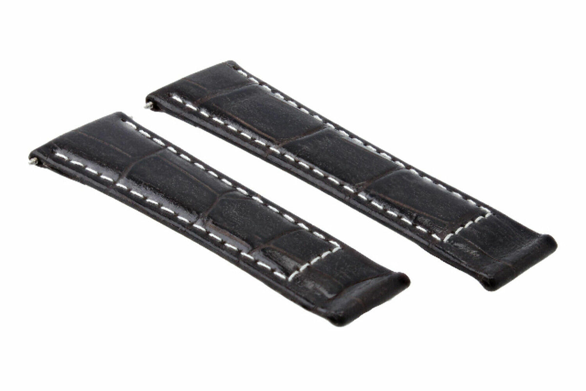 20MM LEATHER WATCH BAND STRAP FOR ALL ROLEX DAYTONA PRESIDENT SHORT,REGULAR,LONG, Dk Brown White Stitching (Short)