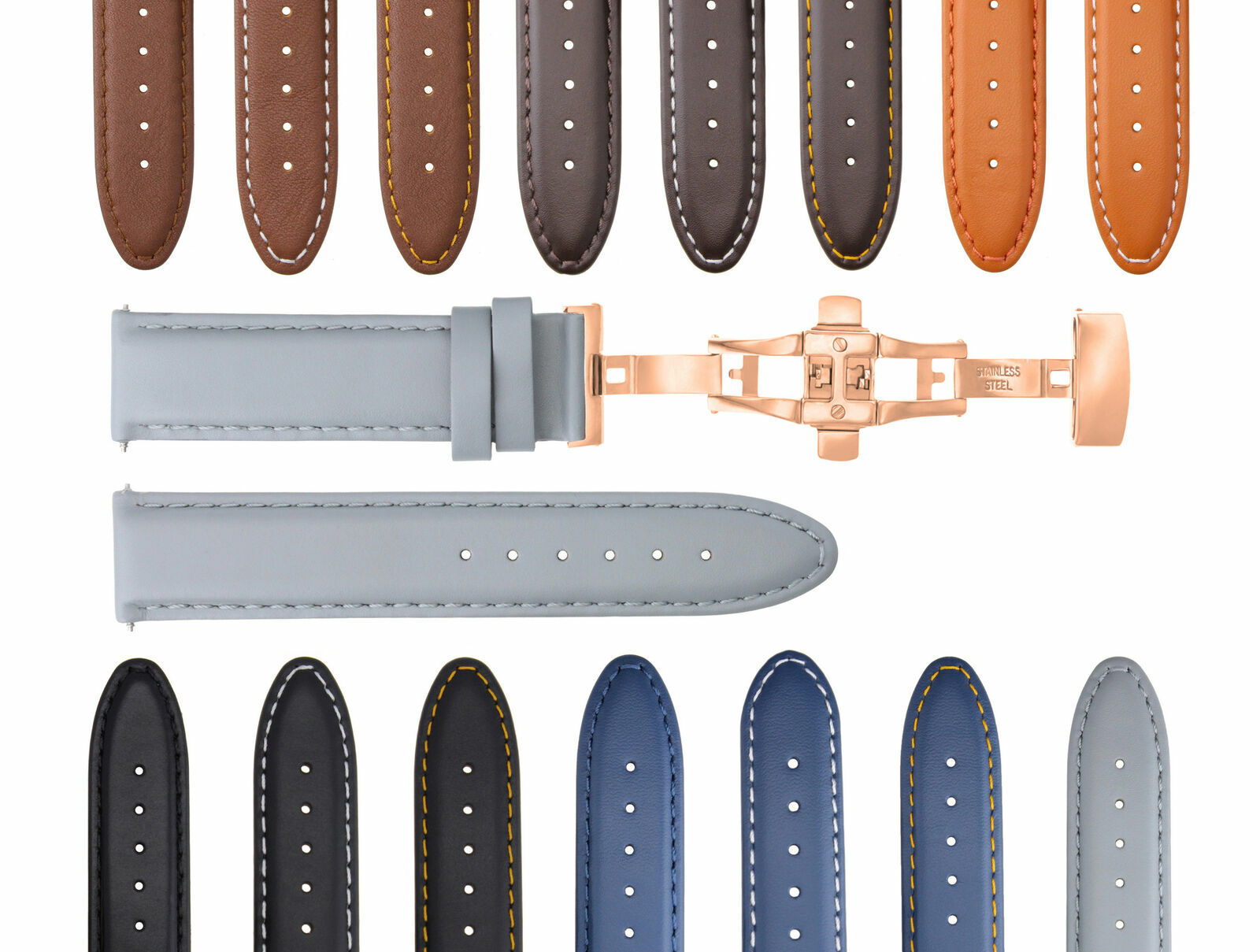 18-19-20-22-24MM SMOOTH LEATHER WATCH BAND STRAP FOR CITIZEN ECODRIVE CLASP ROSE