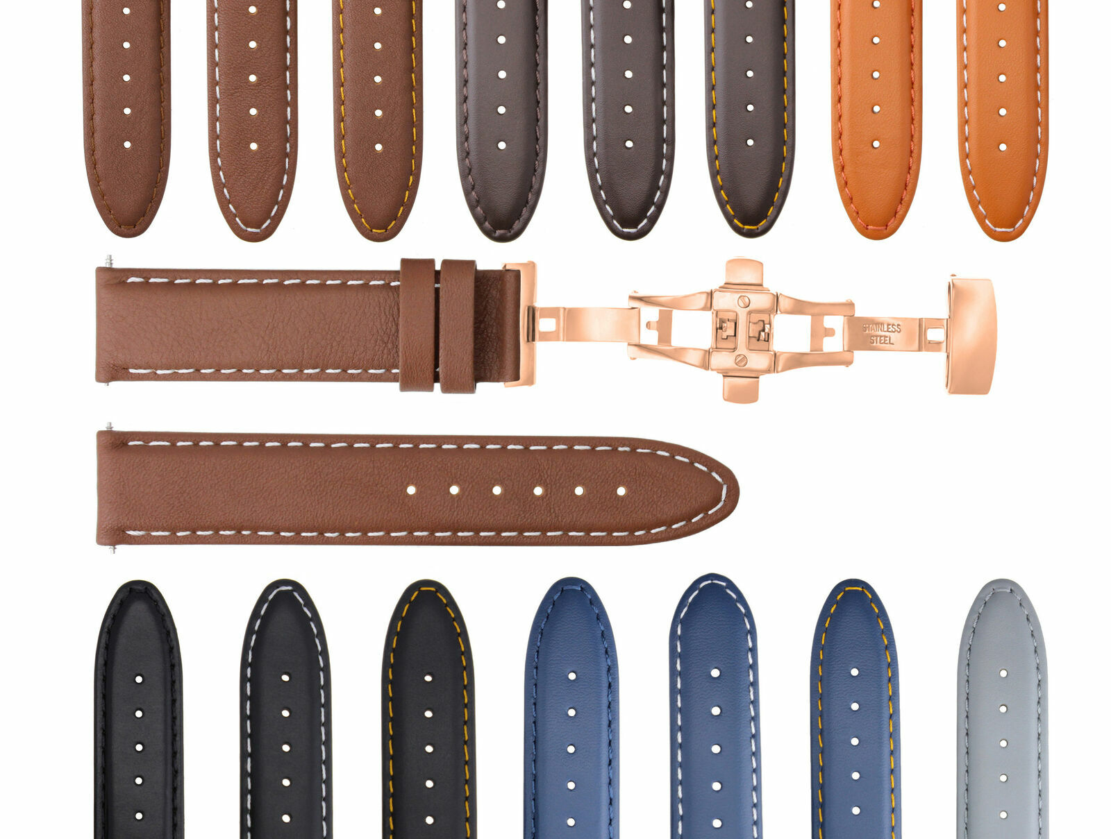 18-19-20-22-24MM SMOOTH LEATHER WATCH BAND STRAP FOR CITIZEN ECODRIVE CLASP ROSE