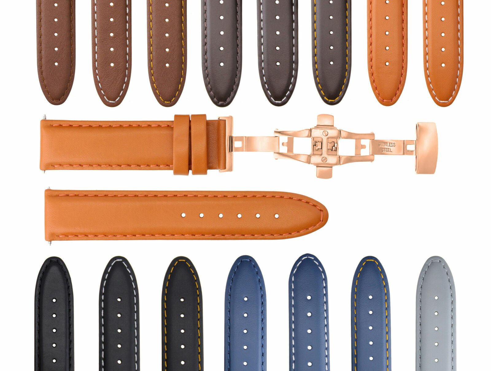 18-19-20-22-24MM SMOOTH LEATHER WATCH BAND STRAP FOR CITIZEN ECODRIVE CLASP ROSE