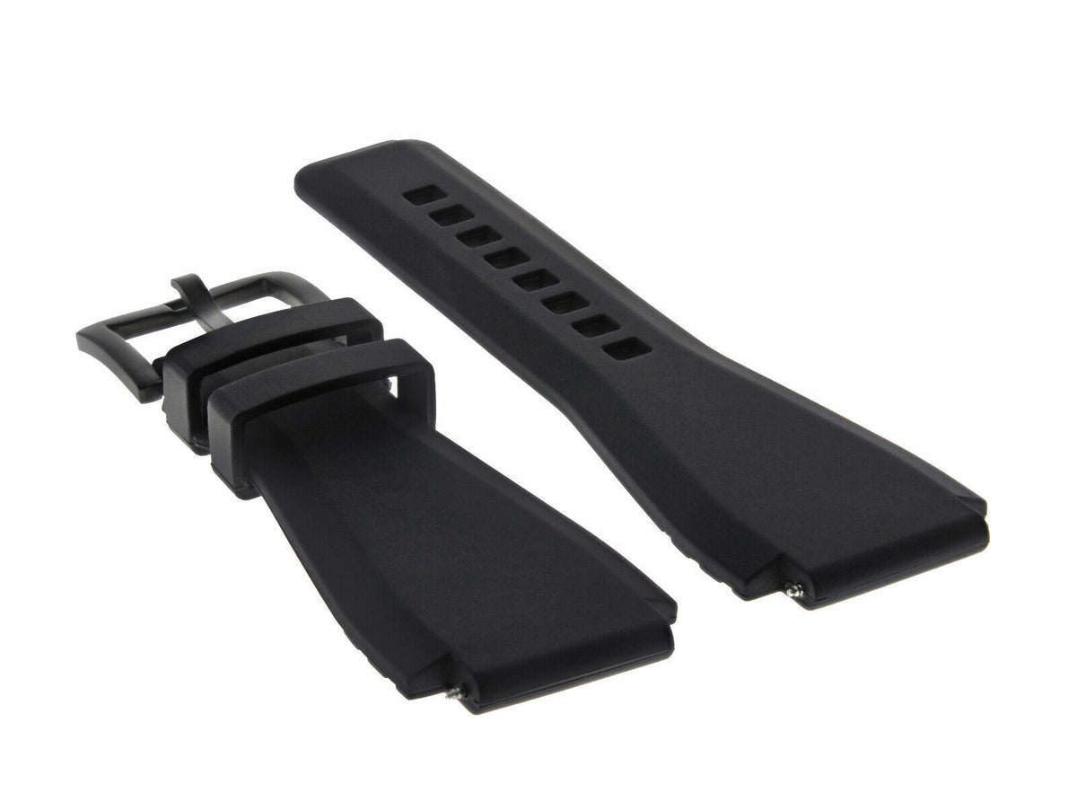 24MM SILICONE RUBBER WATCH BAND STRAP FOR BELL & ROSS BR-01-BR-03 + STEEL BUCKLE, Black, front view