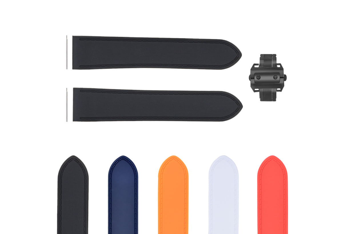 23-24.5MM RUBBER STRAP WATCH BAND FOR CARTIER SANTOS 100 XL + BLACK CLASP SCREW, Black