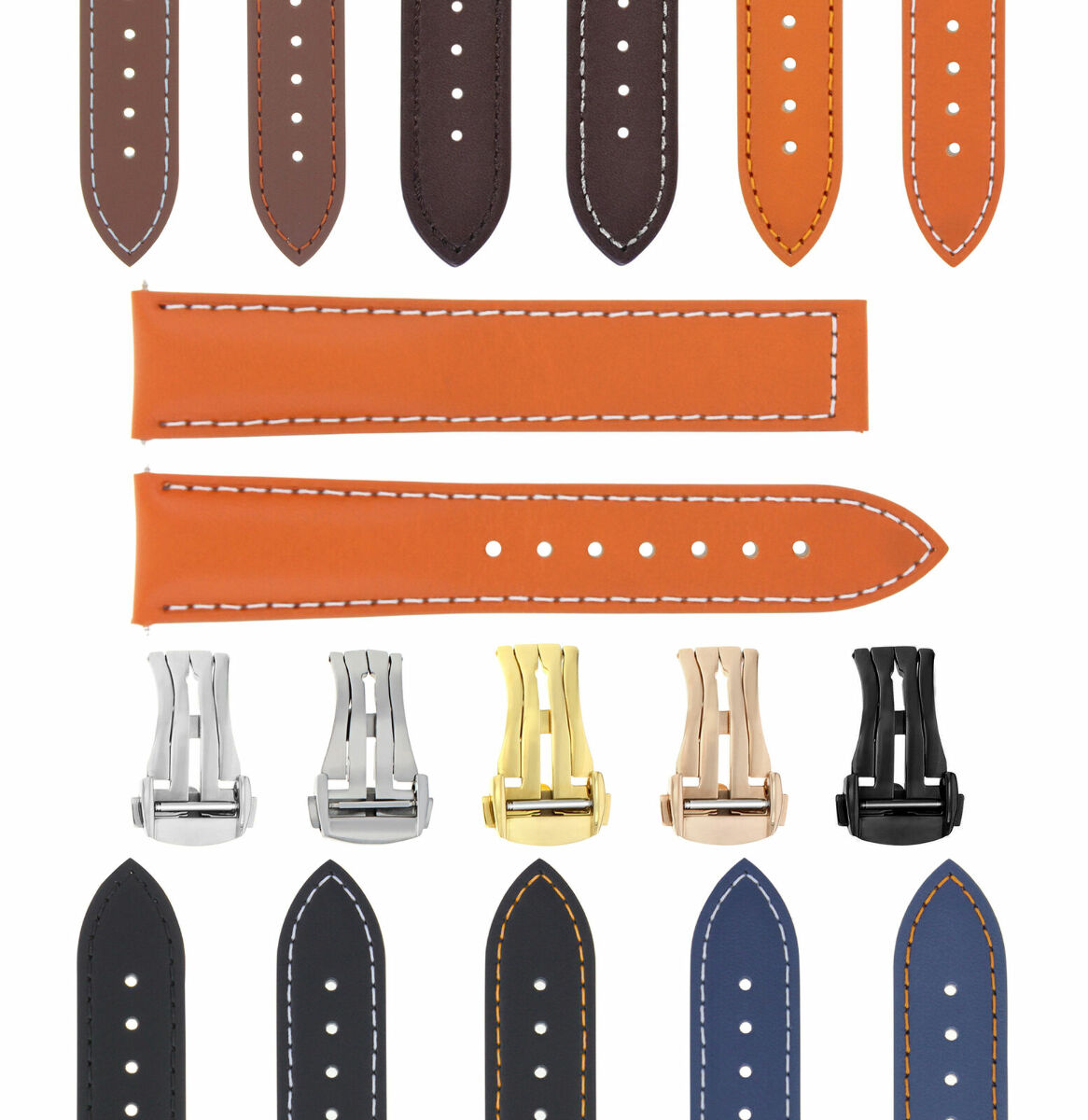 18-19-20-22-24MM LEATHER STRAP BAND DEPLOYMENT BUCKLE FOR OMEGA SEAMASTER WATCH
