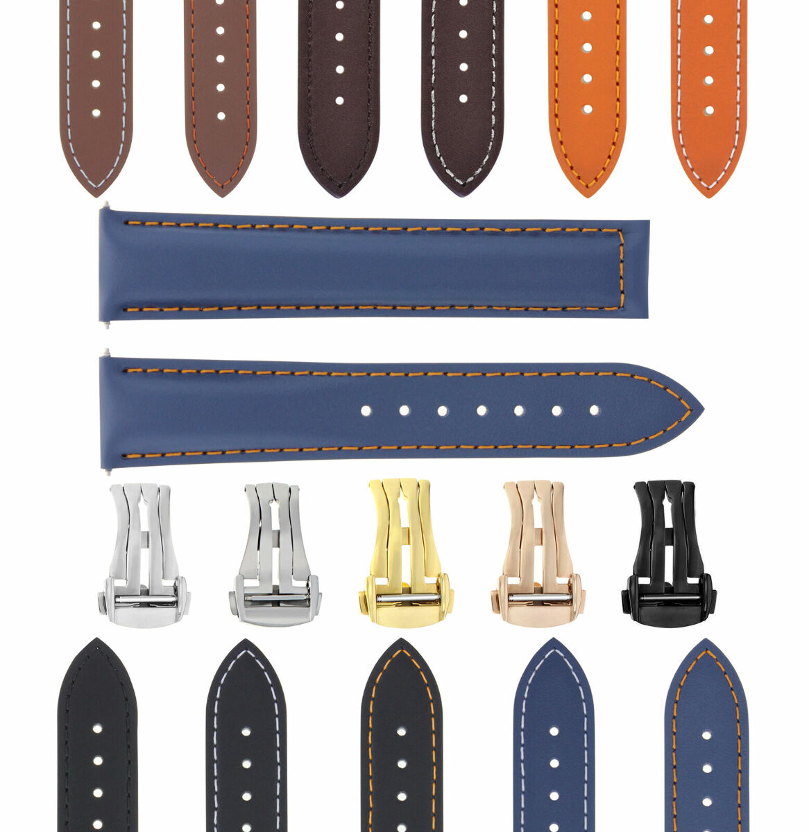 18-19-20-22-24MM LEATHER STRAP BAND DEPLOYMENT BUCKLE FOR OMEGA SEAMASTER WATCH