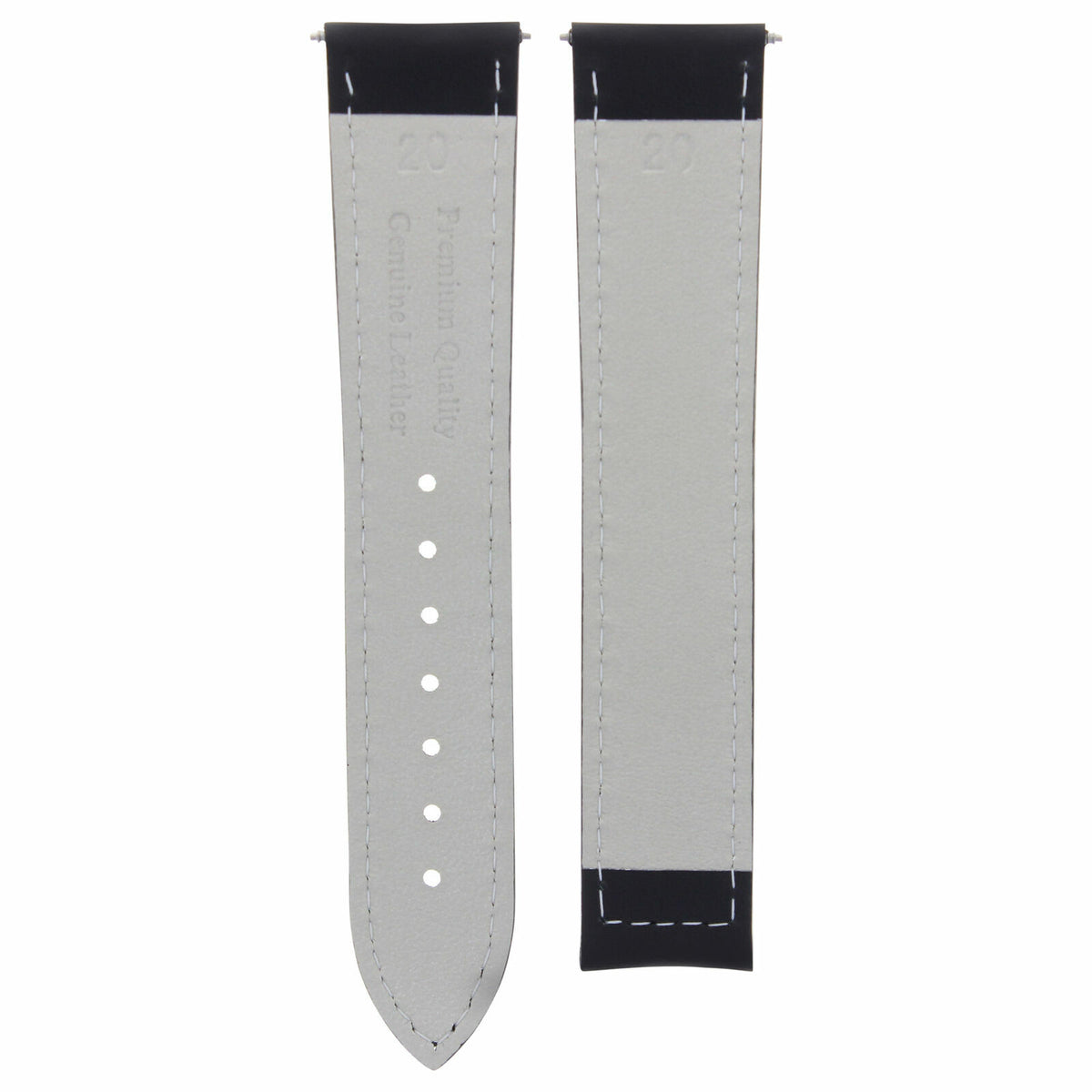 20-22-24MM LEATHER STRAP BAND FOR OMEGA SEAMASTER PLANET OCEAN DEPLOYMENT CLASP, Black with White Stitching, front view