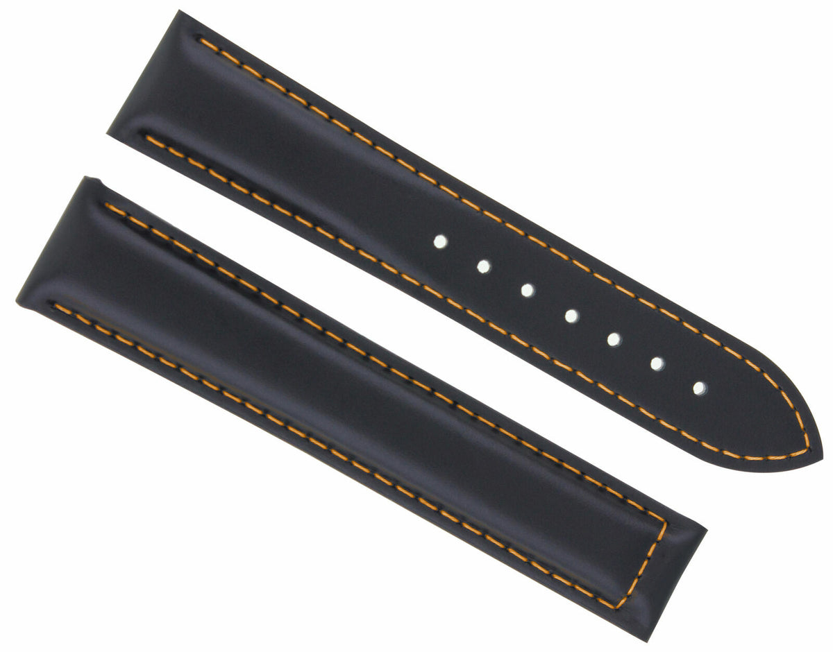 20-22-24MM LEATHER STRAP BAND FOR OMEGA SEAMASTER PLANET OCEAN DEPLOYMENT CLASP, Black with Orange Stitching, view 3