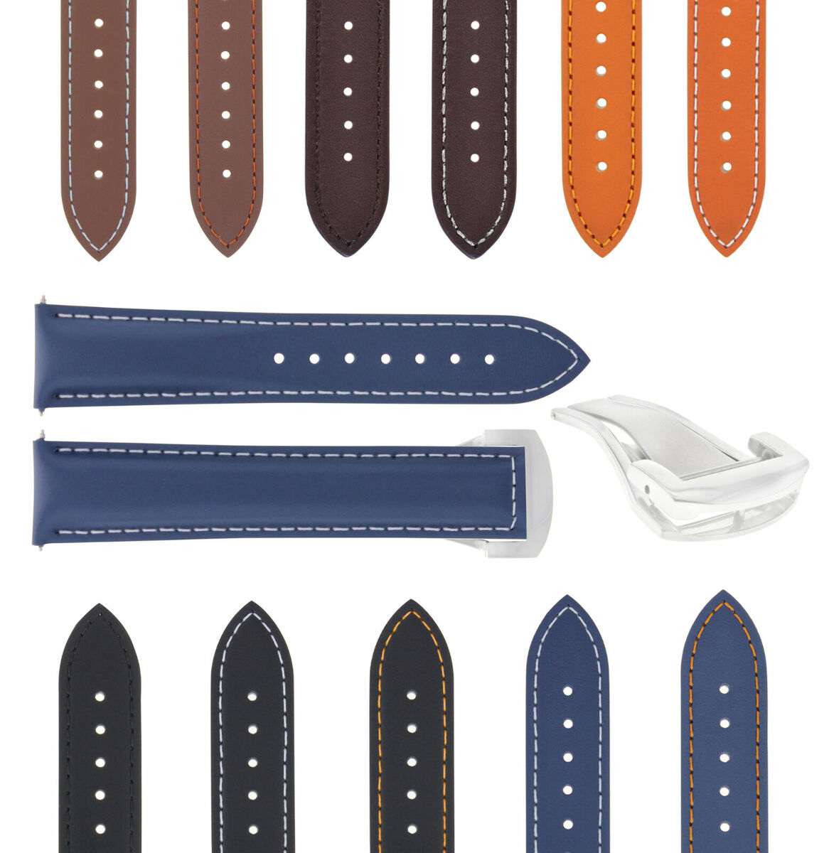 20-22-24MM LEATHER STRAP BAND FOR OMEGA SEAMASTER PLANET OCEAN DEPLOYMENT CLASP