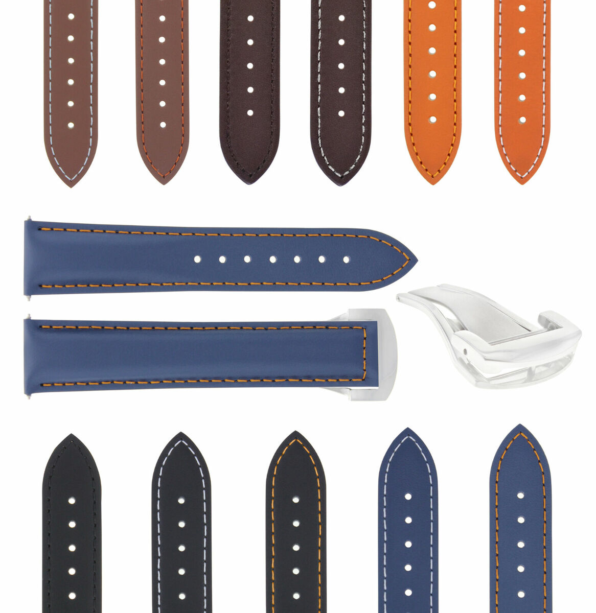 20-22-24MM LEATHER STRAP BAND FOR OMEGA SEAMASTER PLANET OCEAN DEPLOYMENT CLASP