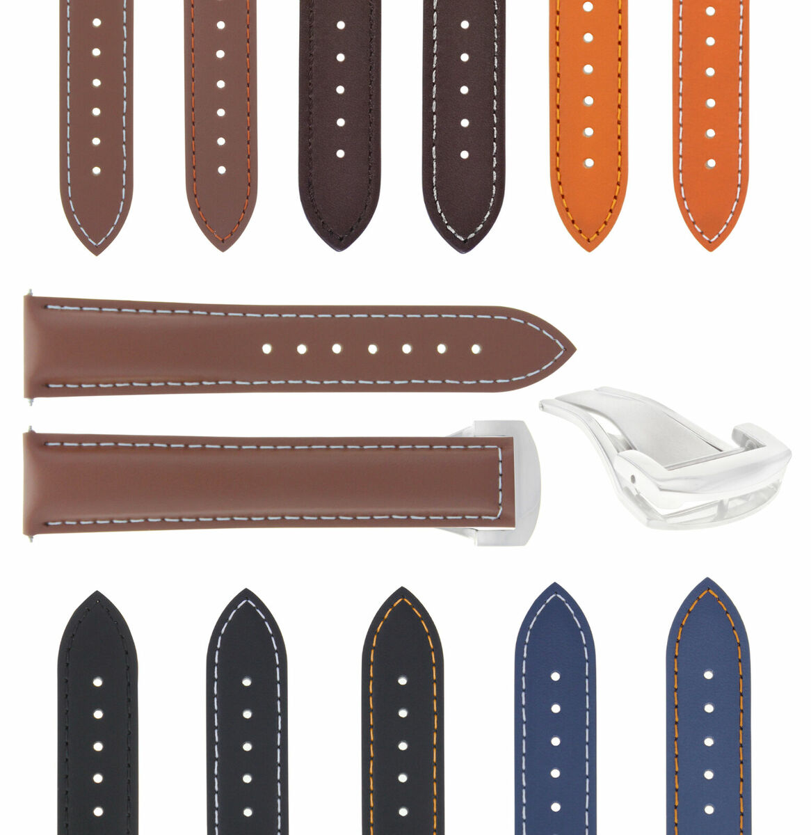 20-22-24MM Leather Strap Band for Omega Seamaster Planet Ocean Deployment Clasp