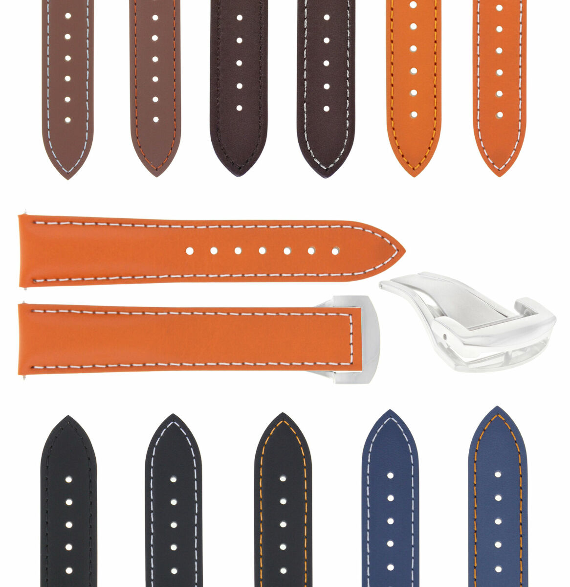 20-22-24MM LEATHER STRAP BAND FOR OMEGA SEAMASTER PLANET OCEAN DEPLOYMENT CLASP