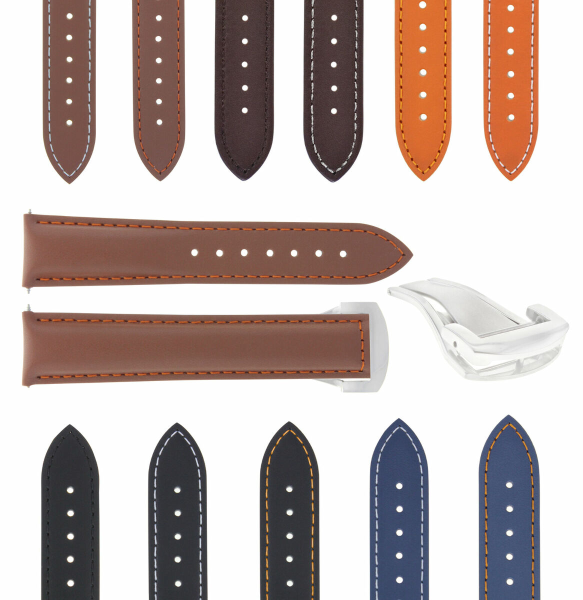 20-22-24MM LEATHER STRAP BAND FOR OMEGA SEAMASTER PLANET OCEAN DEPLOYMENT CLASP