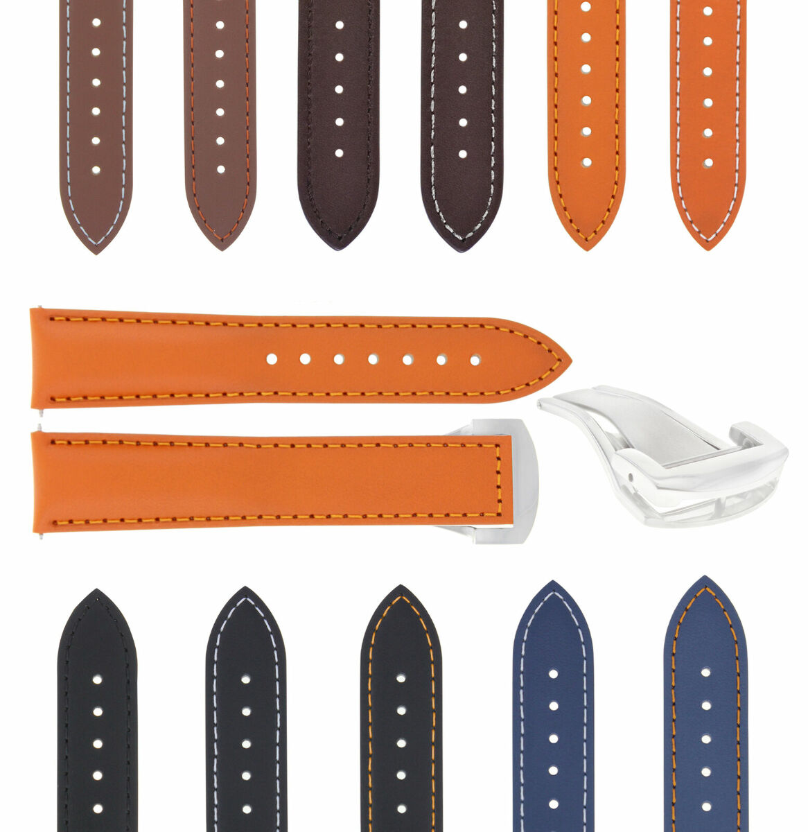 20-22-24MM LEATHER STRAP BAND FOR OMEGA SEAMASTER PLANET OCEAN DEPLOYMENT CLASP