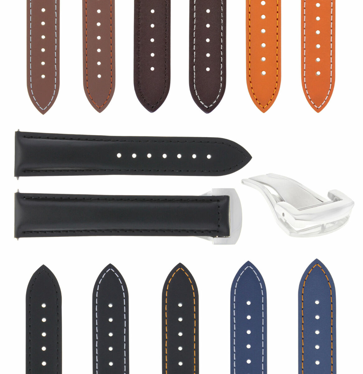 20-22-24MM LEATHER STRAP BAND FOR OMEGA SEAMASTER PLANET OCEAN DEPLOYMENT CLASP