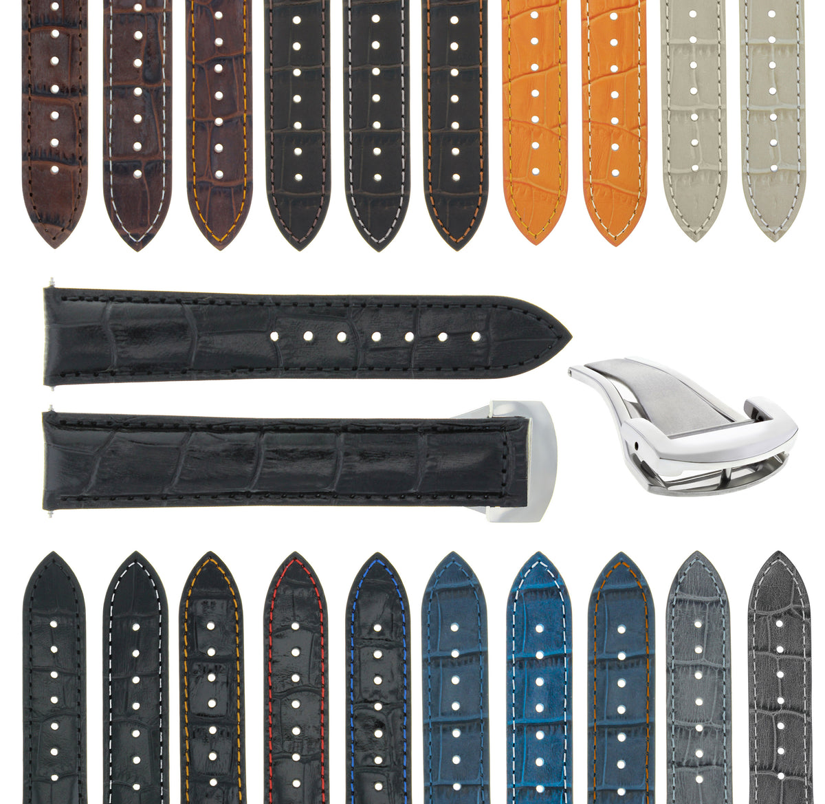 18-19-20-22-24MM LEATHER WATCH BAND STRAP FOR OMEGA SEAMASTER PLANET SPEEDMASTER - 20mm, Black