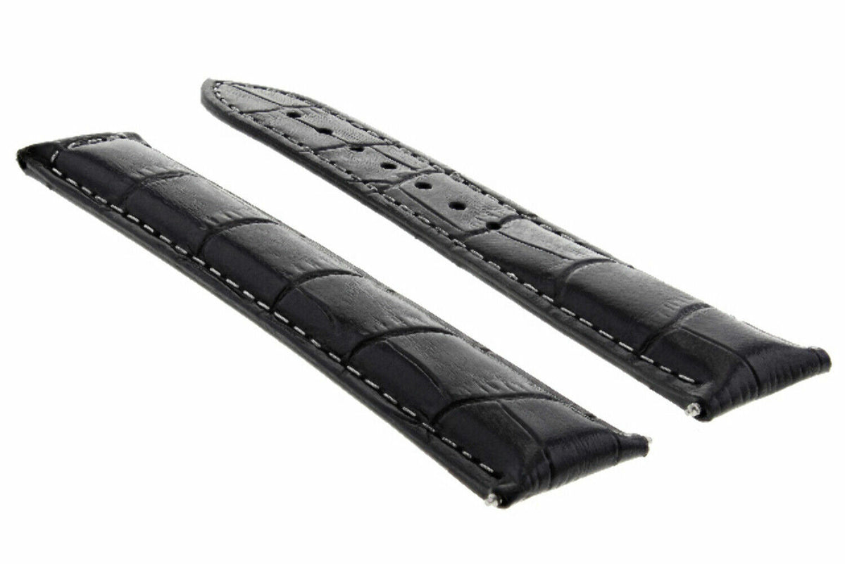 18-19-20-22-24MM LEATHER WATCH BAND STRAP FOR OMEGA SEAMASTER PLANET SPEEDMASTER - 20mm, Black with White Stitching, view 3