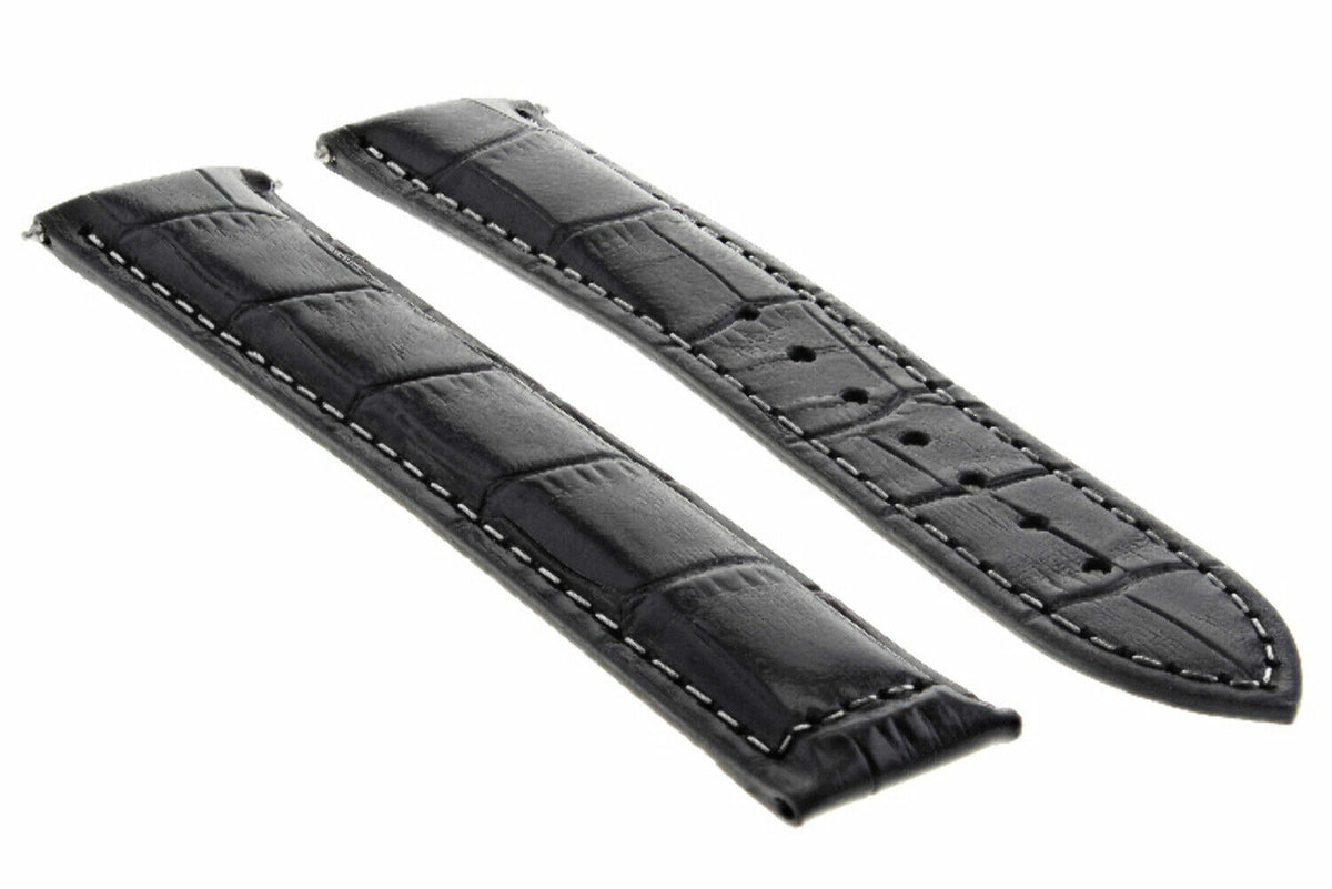 18-19-20-22-24MM LEATHER WATCH BAND STRAP FOR OMEGA SEAMASTER PLANET SPEEDMASTER - 20mm, Black with White Stitching, view 4