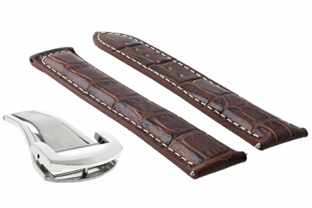 18-19-20-22-24MM LEATHER WATCH BAND STRAP FOR OMEGA SEAMASTER PLANET SPEEDMASTER - 20mm, Light Brown White Stitching, view 3