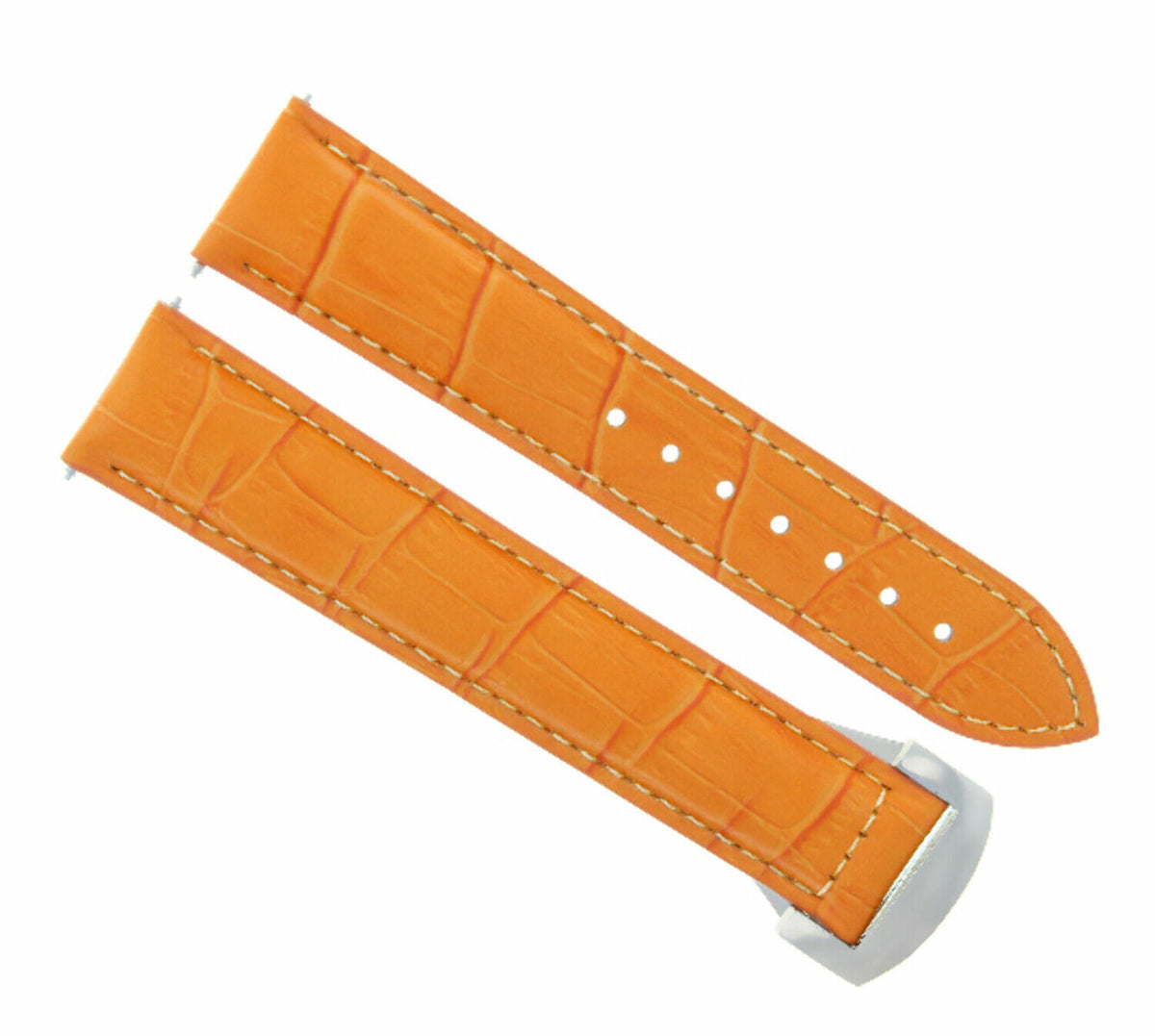 18-19-20-22-24MM LEATHER WATCH BAND STRAP FOR OMEGA SEAMASTER PLANET SPEEDMASTER - 20mm, Orange with White Stitching, view 4
