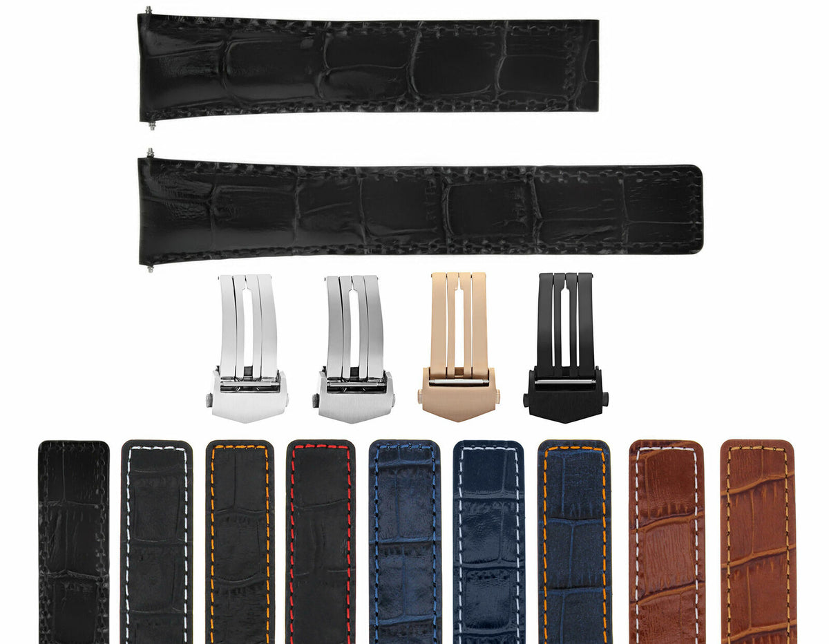 19/16MM-20/16MM LEATHER STRAP BAND UNIVERSAL DEPLOYMENT MATTE STAINLESS STEEL